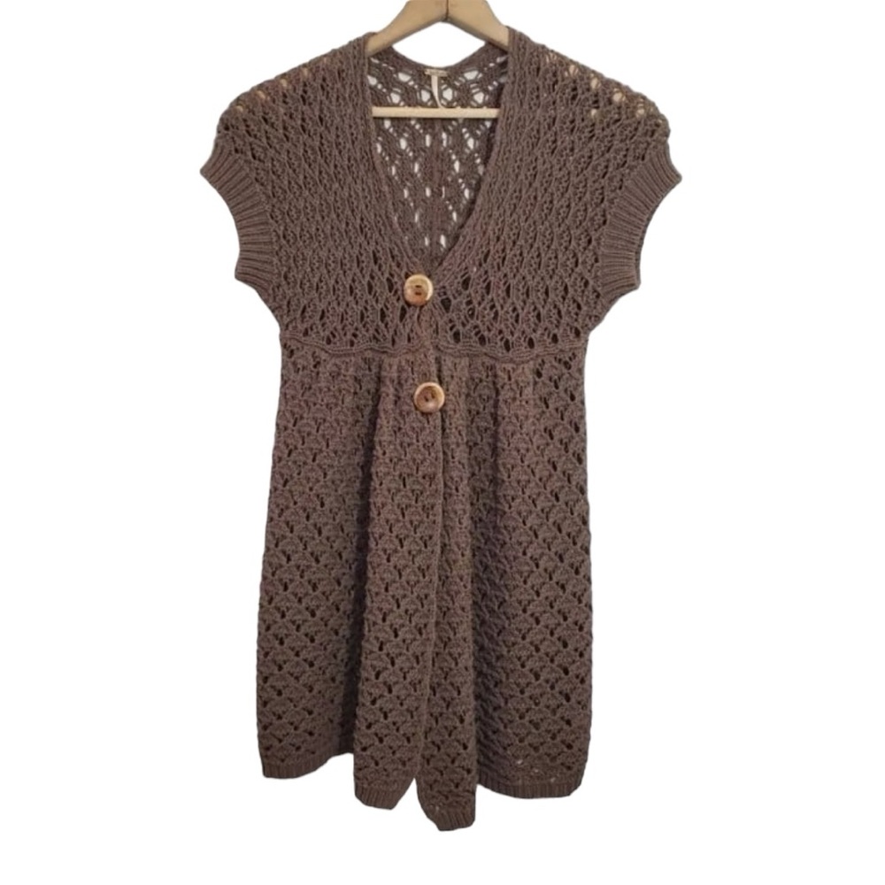Free People Brown Knit Granny Sweater Grannycore Small